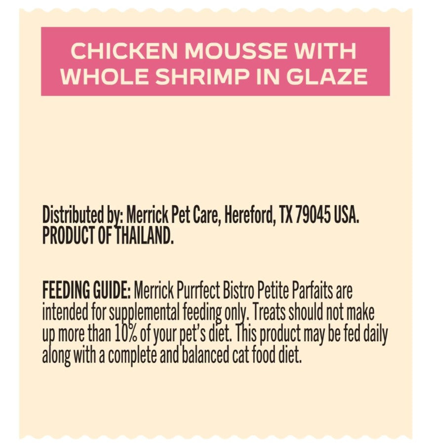 Merrick Purrfect Bistro Petite Parfaits Chicken Mousse with Whole Shrimp in Glaze Gravy Lickable Cat Treat