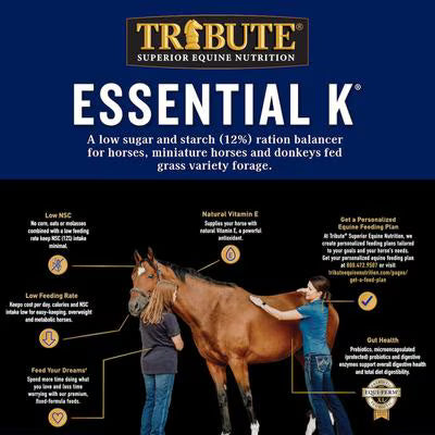 Tribute Equine Nutrition Essential K Low-NSC Horse Feed, 50-lb bag