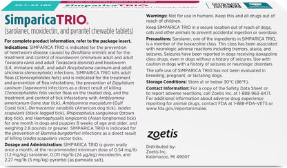 Simparica Trio Chewable Tablet for Dogs, 22.1-44.0 lbs, (Teal Box), 3 Chewable Tablets (3-mos. supply)