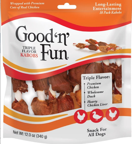 Good 'n' Fun Triple Flavor Kabobs Chicken, Duck & Chicken Liver Dog Treat Chews, 12-oz bag