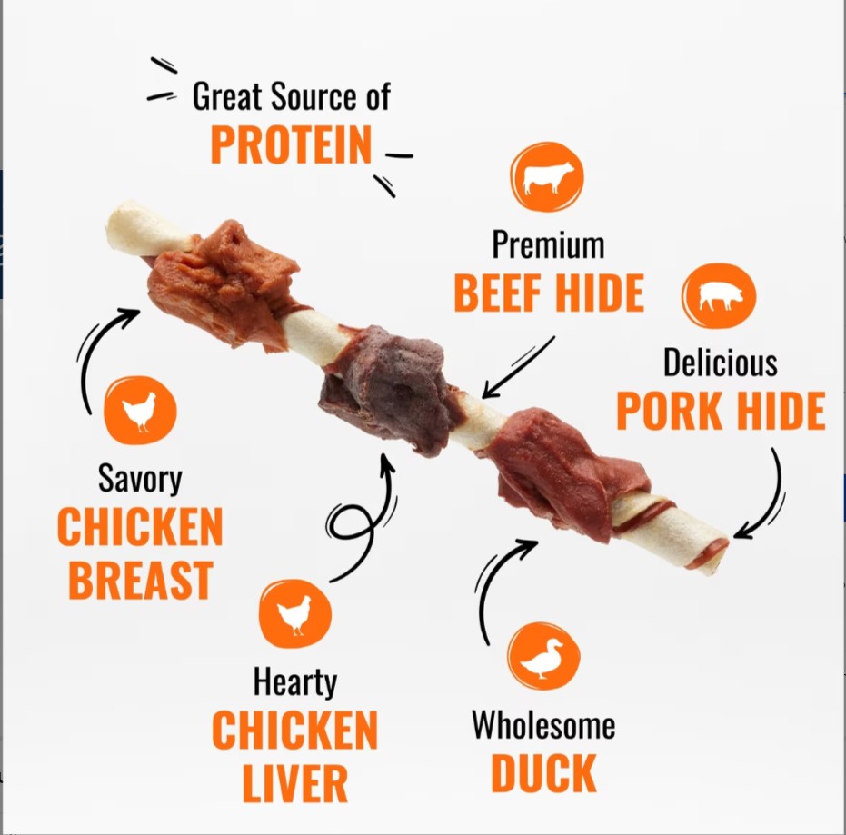 Good 'n' Fun Triple Flavor Kabobs Chicken, Duck & Chicken Liver Dog Treat Chews, 12-oz bag