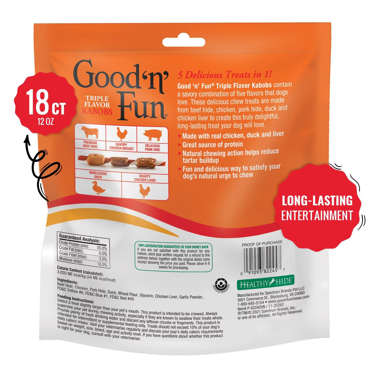 Good 'n' Fun Triple Flavor Kabobs Chicken, Duck & Chicken Liver Dog Treat Chews, 12-oz bag