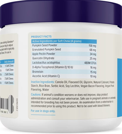 Vetnique Labs Glandex Anal Gland Support Soft Chews with Pumpkin, Digestive Enzymes, Probiotics & Fiber Boot the Scoot Bacon Flavored Supplement for Dogs