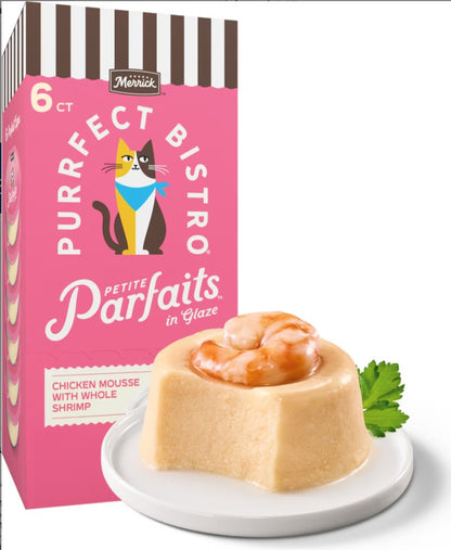 Merrick Purrfect Bistro Petite Parfaits Chicken Mousse with Whole Shrimp in Glaze Gravy Lickable Cat Treat