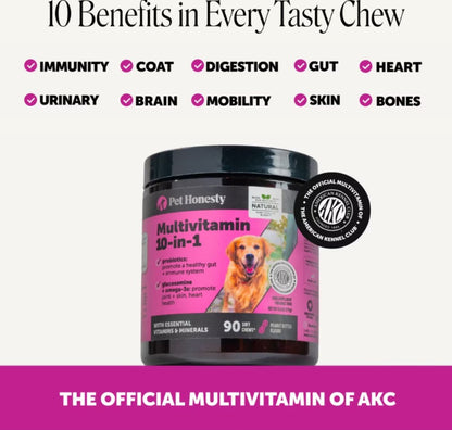 Pet Honesty 10-in-1 Multivitamin with Probiotics, Glucosamine & Omega-3 Chicken Flavored Soft Chews Vitamins & Supplements for Dogs