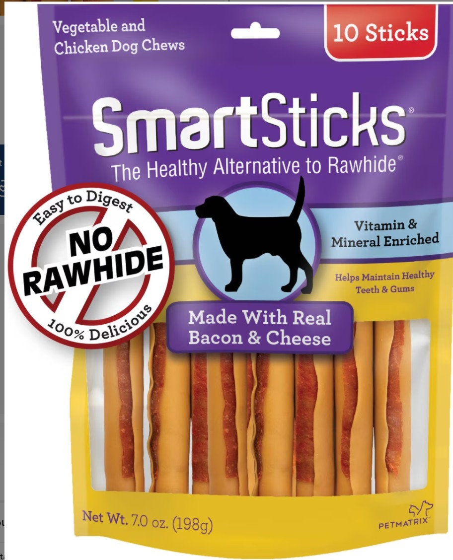 SmartBones SmartSticks Real Peanut Butter Hard Dog Chew Treats, 10 count