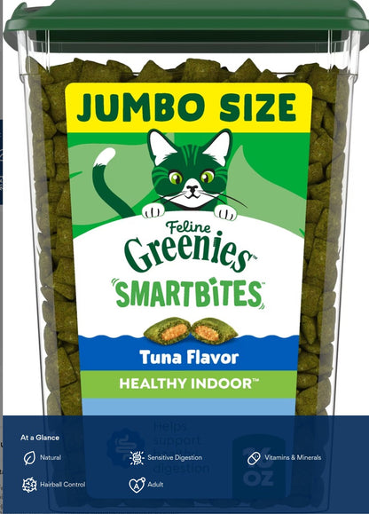 Greenies Feline SmartBites Healthy Indoor Natural Tuna Flavor Soft & Crunchy Adult Cat Treats,