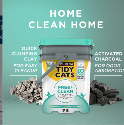 Tidy Cats Free & Clean Unscented Clumping Clay Cat Litter, 35-lb pail