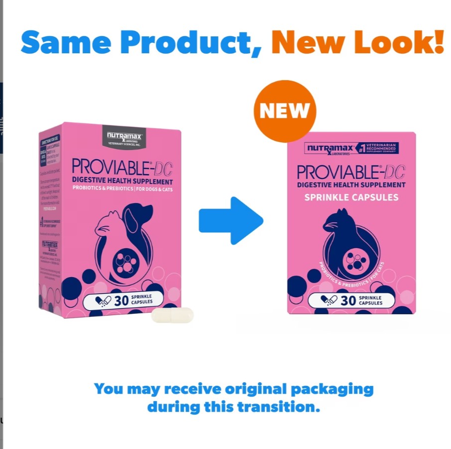 Nutramax Proviable Probiotics & Prebiotics Digestive Health Supplement for Dogs & Cats, 80 count