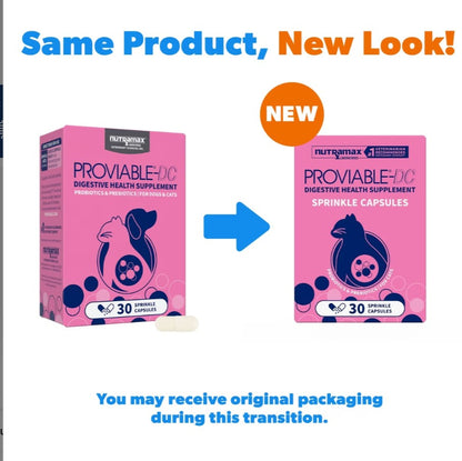 Nutramax Proviable Probiotics & Prebiotics Digestive Health Supplement for Dogs & Cats, 80 count