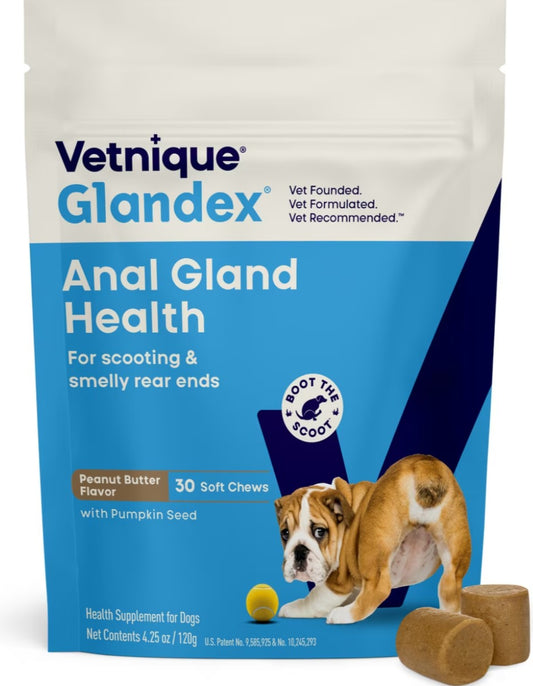Vetnique Labs Glandex Anal Gland Support Soft Chews with Pumpkin, Digestive Enzymes, Probiotics & Fiber Boot the Scoot Bacon Flavored Supplement for Dogs