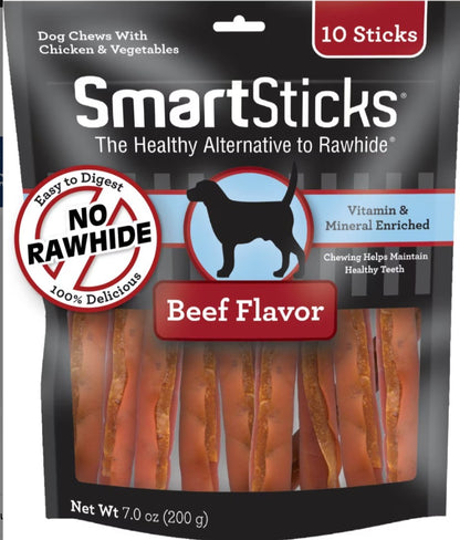 SmartBones SmartSticks Real Peanut Butter Hard Dog Chew Treats, 10 count