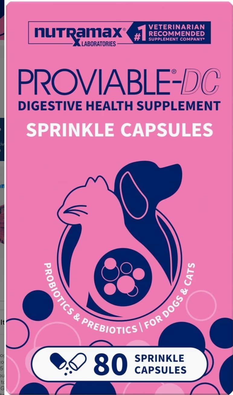 Nutramax Proviable Probiotics & Prebiotics Digestive Health Supplement for Dogs & Cats, 80 count