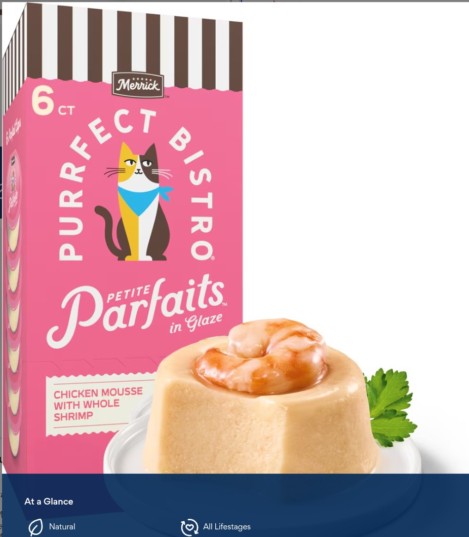 Merrick Purrfect Bistro Petite Parfaits Chicken Mousse with Whole Shrimp in Glaze Gravy Lickable Cat Treat