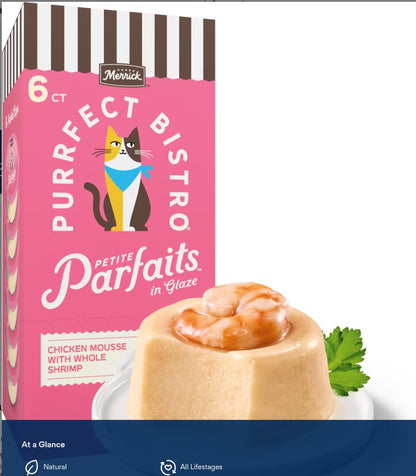 Merrick Purrfect Bistro Petite Parfaits Chicken Mousse with Whole Shrimp in Glaze Gravy Lickable Cat Treat