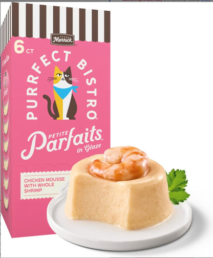 Merrick Purrfect Bistro Petite Parfaits Chicken Mousse with Whole Shrimp in Glaze Gravy Lickable Cat Treat