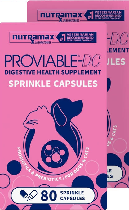 Nutramax Proviable Probiotics & Prebiotics Digestive Health Supplement for Dogs & Cats, 80 count