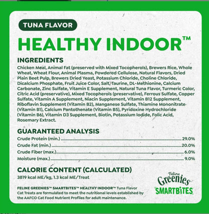 Greenies Feline SmartBites Healthy Indoor Natural Tuna Flavor Soft & Crunchy Adult Cat Treats,