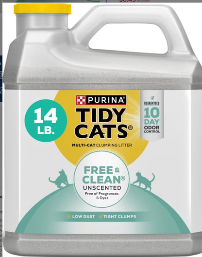 Tidy Cats Free & Clean Unscented Clumping Clay Cat Litter, 35-lb pail