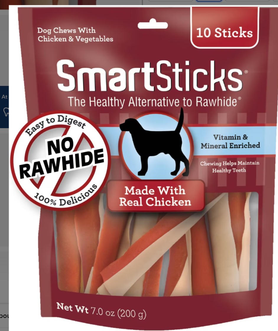 SmartBones SmartSticks Real Peanut Butter Hard Dog Chew Treats, 10 count