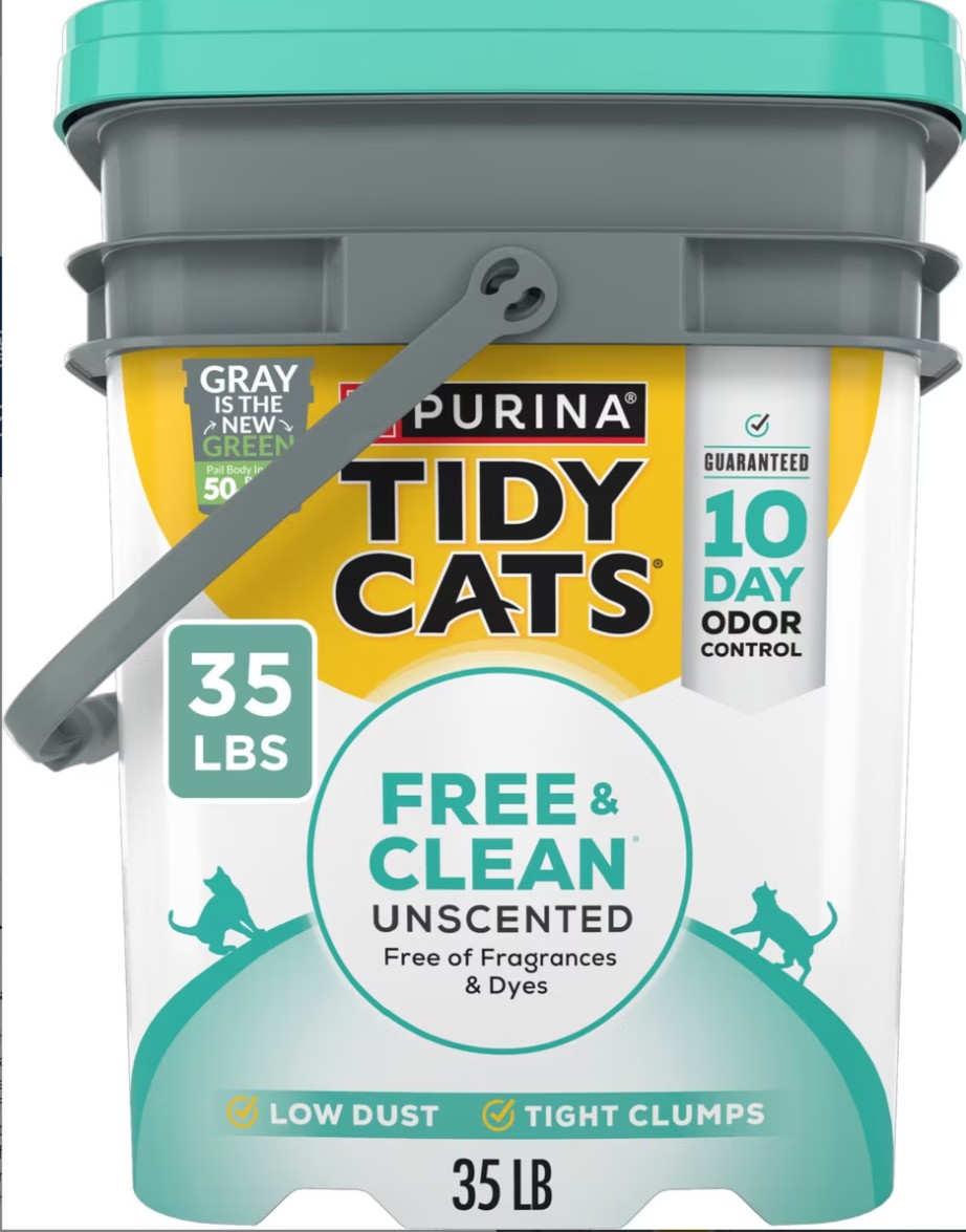 Tidy Cats Free & Clean Unscented Clumping Clay Cat Litter, 35-lb pail