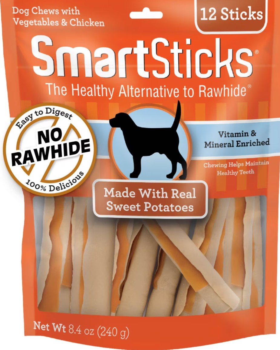 SmartBones SmartSticks Real Peanut Butter Hard Dog Chew Treats, 10 count