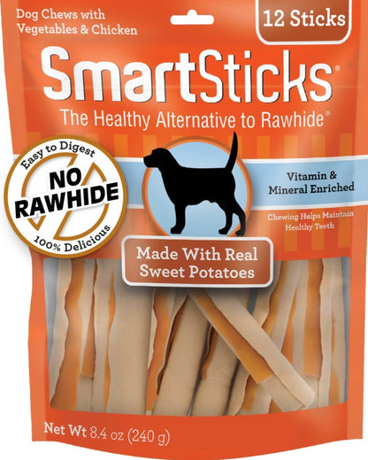 SmartBones SmartSticks Real Peanut Butter Hard Dog Chew Treats, 10 count
